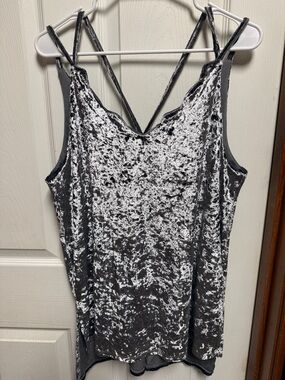 Umgee Silver Crushed Velvet Strappy Tank Top